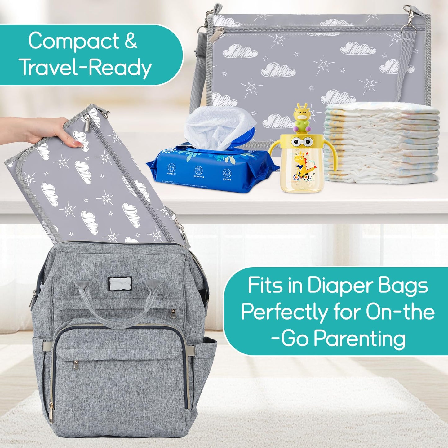 Phoebus Baby Portable Diaper Changing Pad - Travel Waterproof Baby Changing Mat With Shoulder Strap - Foldable Diaper Changing S