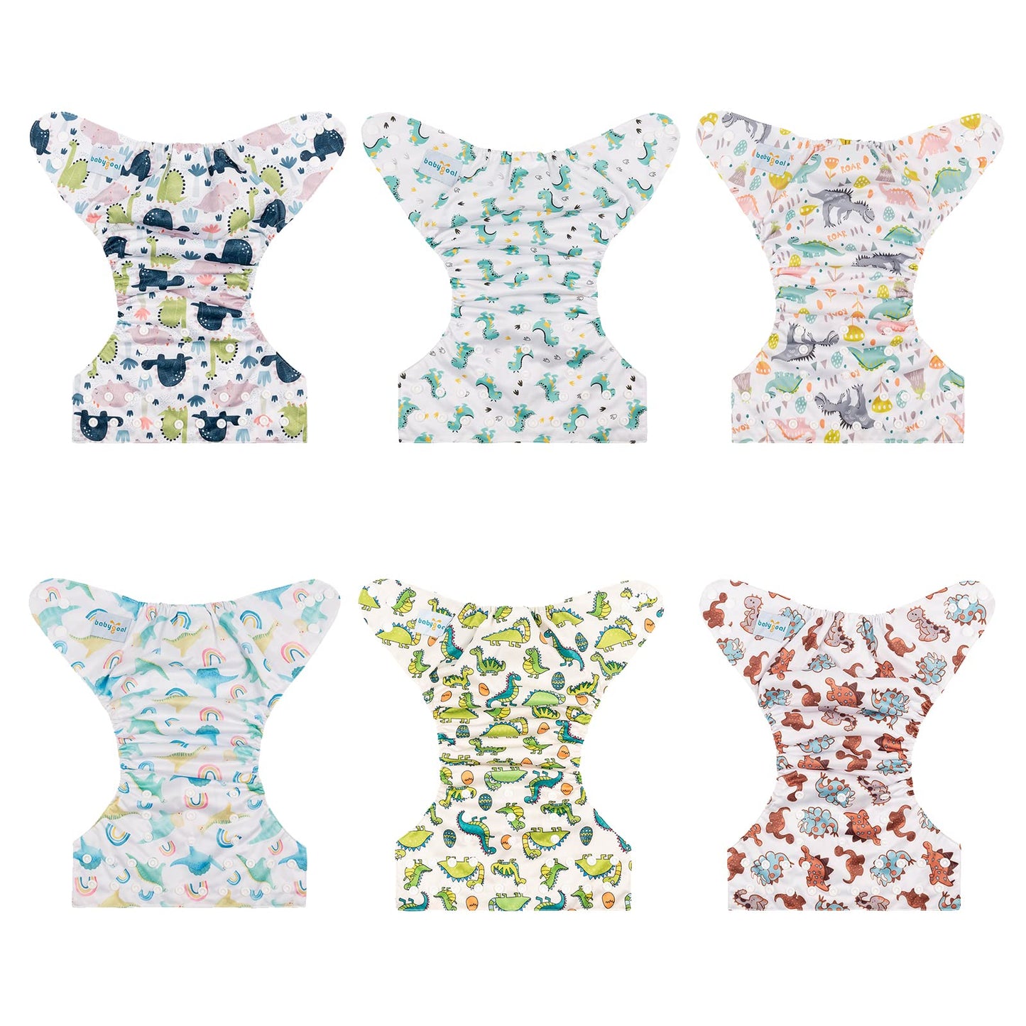 Babygoal Reusable Neutral Cloth Diapers 6 Pack with 10pcs Inserts, One Size Adjustable Washable Pocket Nappy Covers for Baby Boy