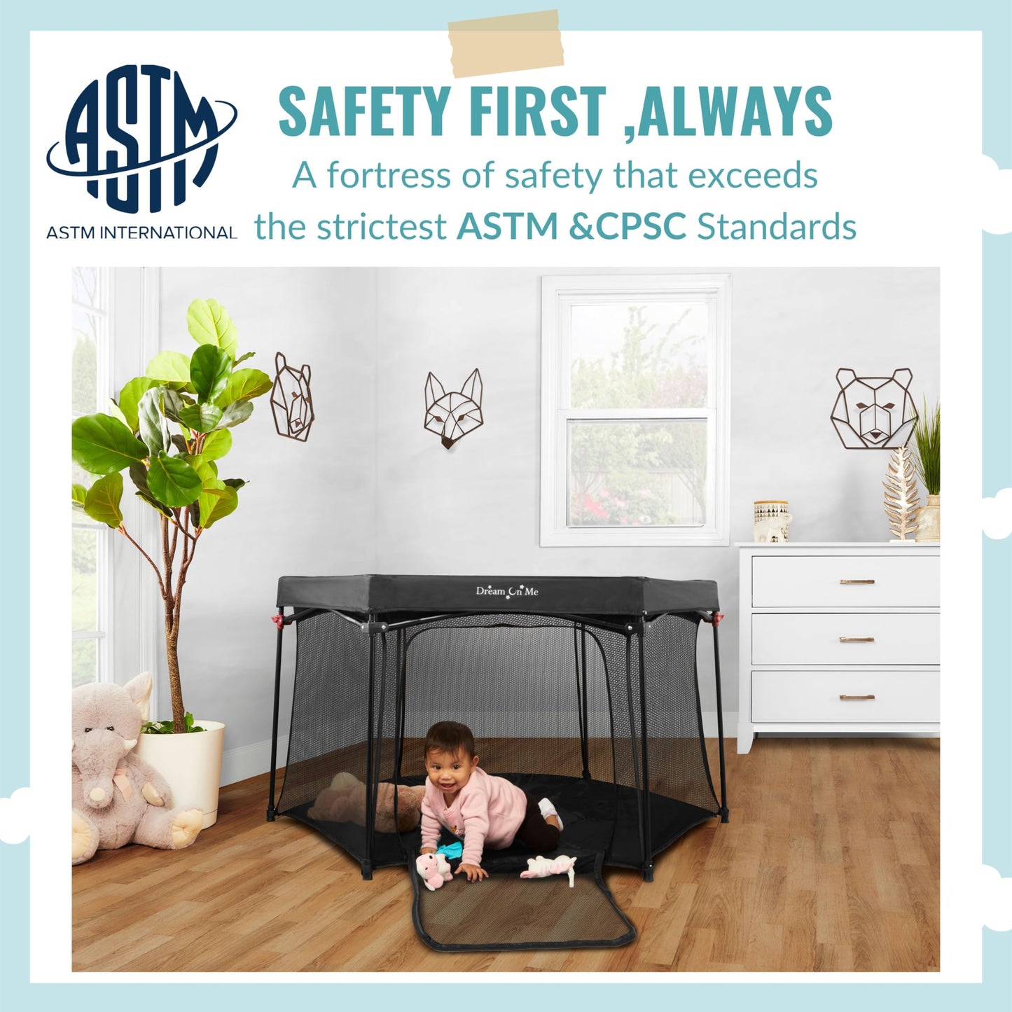 Dream On Me Onyx Playpen In Black, Baby Playpen, Portable And Lightweight, Playpen For Babies And Toddler - Comes With A Comfort