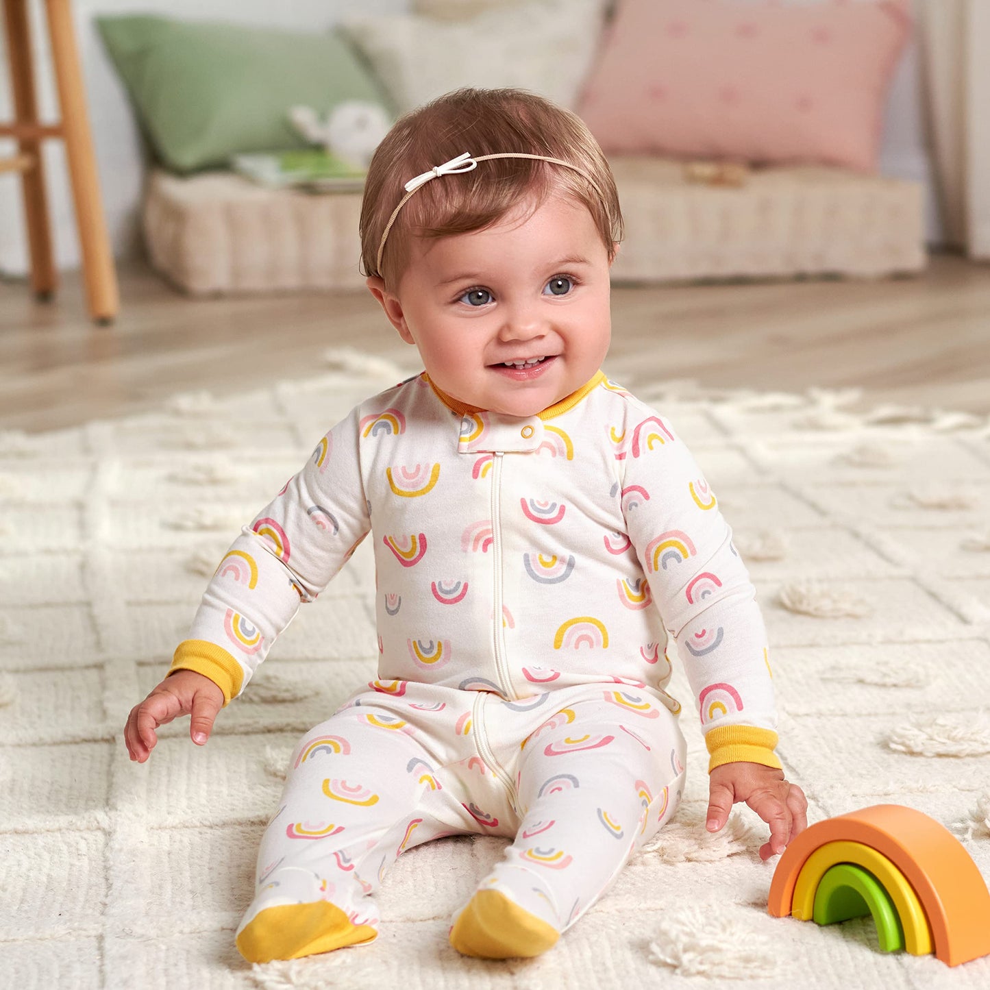 Gerber Baby Girls 4 Pack Sleep 'N Play Footie Golden Floral Newborn
