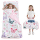 Viviland Toddler Kid Nap Mat for Preschool, White Butterfly Slumber Bag, Daycare Sleeping Bag with Pillow and Blanket, Kindergar