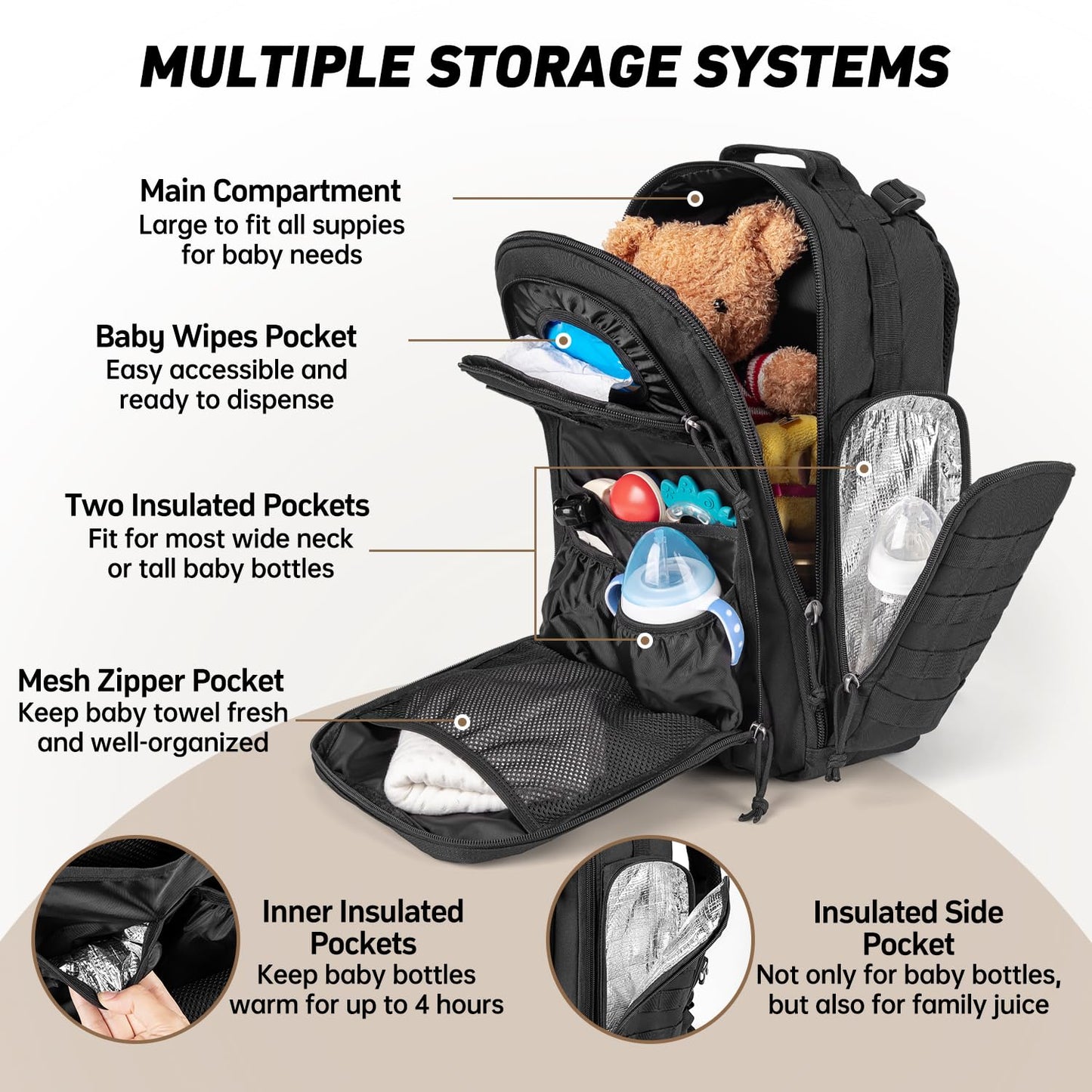 Sharkmouth Dad Diaper Bag Military - Large Baby Diaper Backpack With Changing Pad For Travel Camping Trips Park - Newborn Baby S