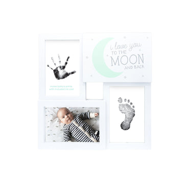 Tiny Ideas Baby Prints Collage Keepsake Frame With Included Ink Pad, Love You To The Moon And Back, Mint/White/Black, 4' X 6'