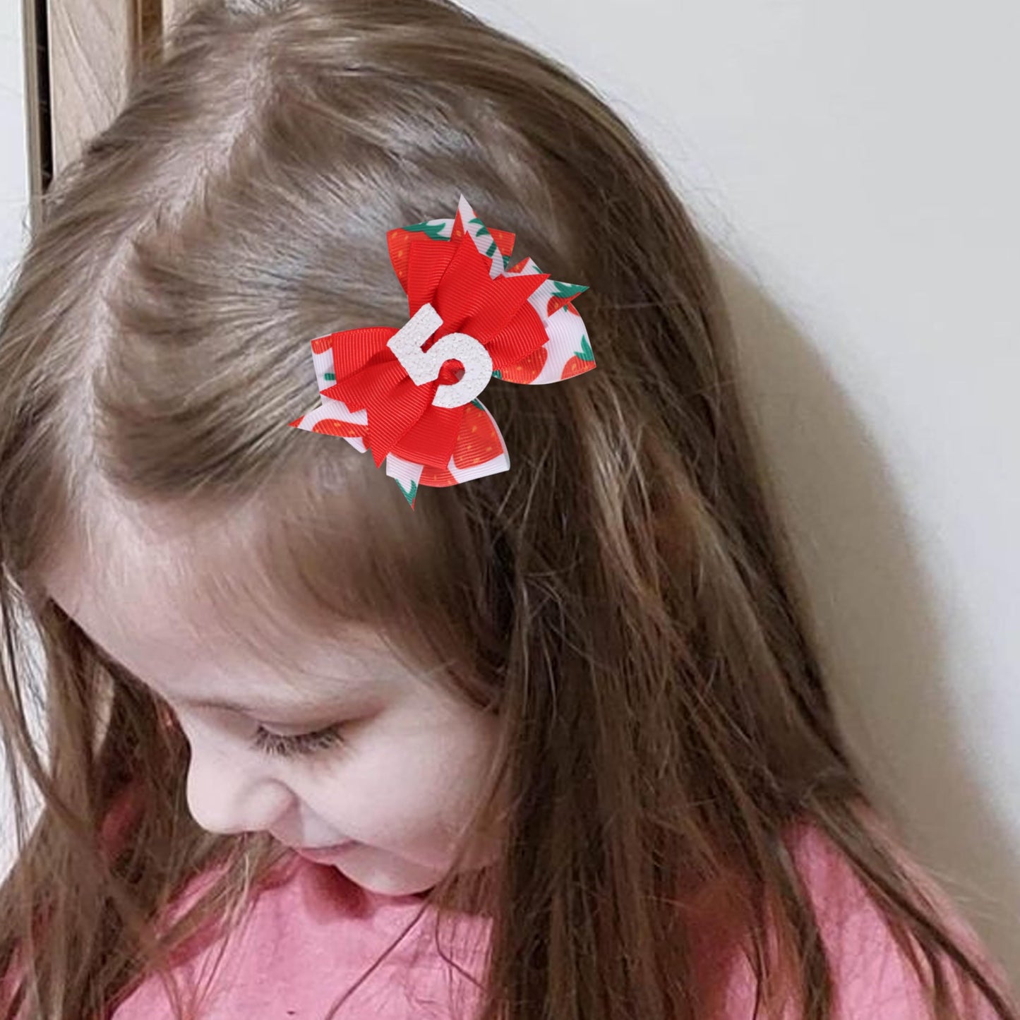 Strawberry Bow Hair Clips - Girls 5Th Birthday Party Decoration, Berry Sweet 5Th Birthday Bow Hair Clips, Sweet Girls Red Bow Ha
