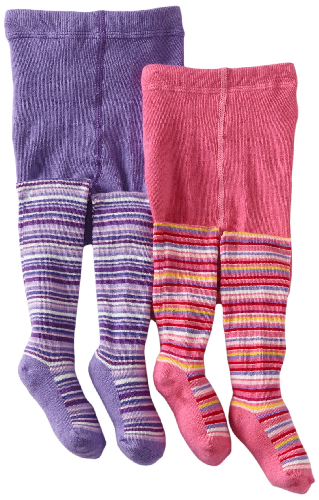 Country Kids Baby Girls' Lollipop Stripe 2 Pair Tights, Candy/Lavender, 12 24 Months