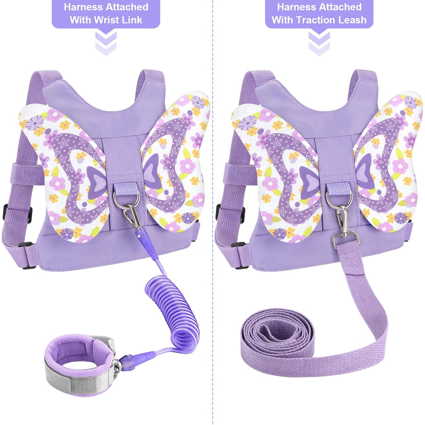 Accmor Toddler Harness Leash + Anti Lost Wrist Link, Cute Butterfly Kids Leash Wristband Assistant, Adorable Child Walking Harne