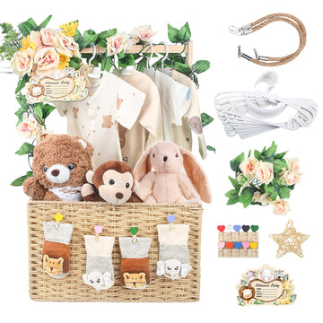 Wisreach Wooden Baby Shower Crate Closet, Foldable Handwoven Storage Basket for Baby Shower Gifts, Welcome Gift Basket for Newbo