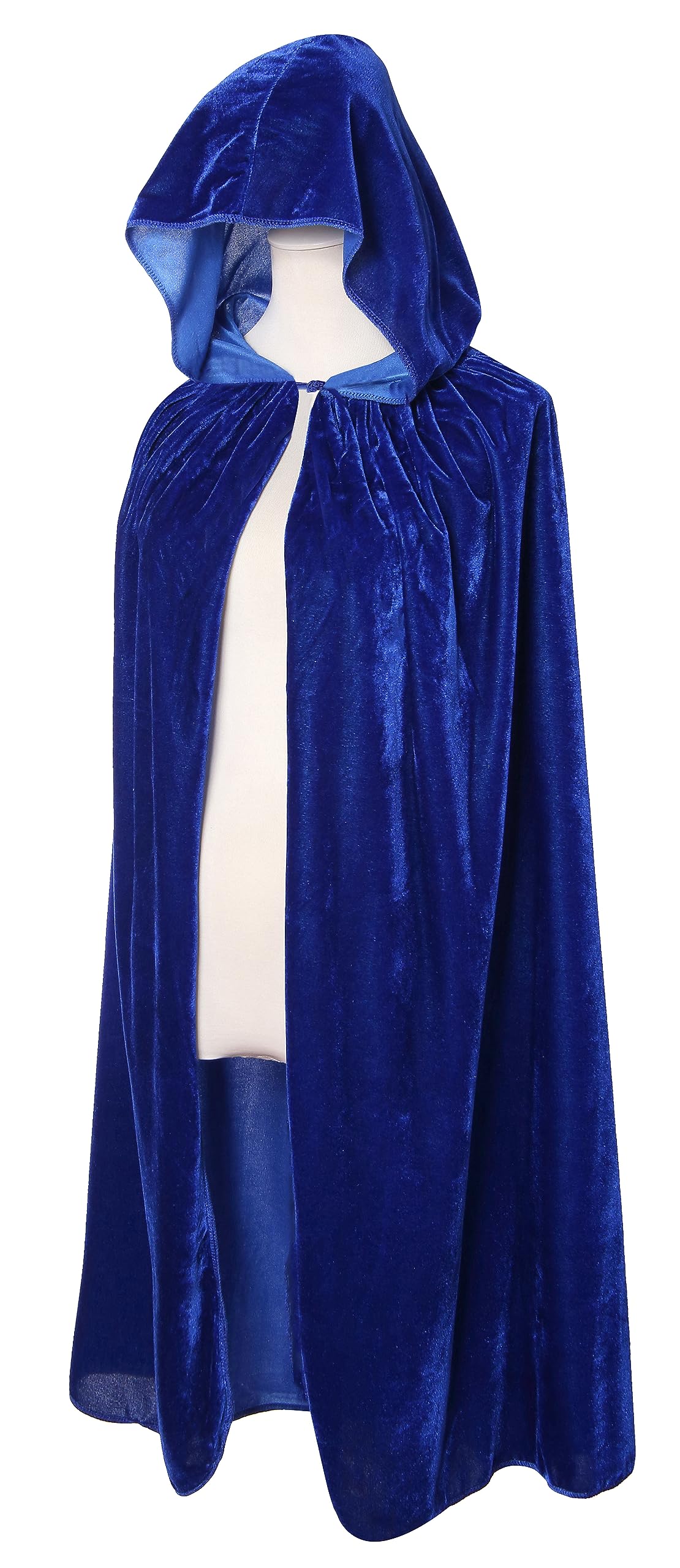 Diffly 39' Kids Velvet Hooded Cape Unisex Halloween Cloak For Devil Witch Wizard Halloween Christmas Cosplay (Blue)