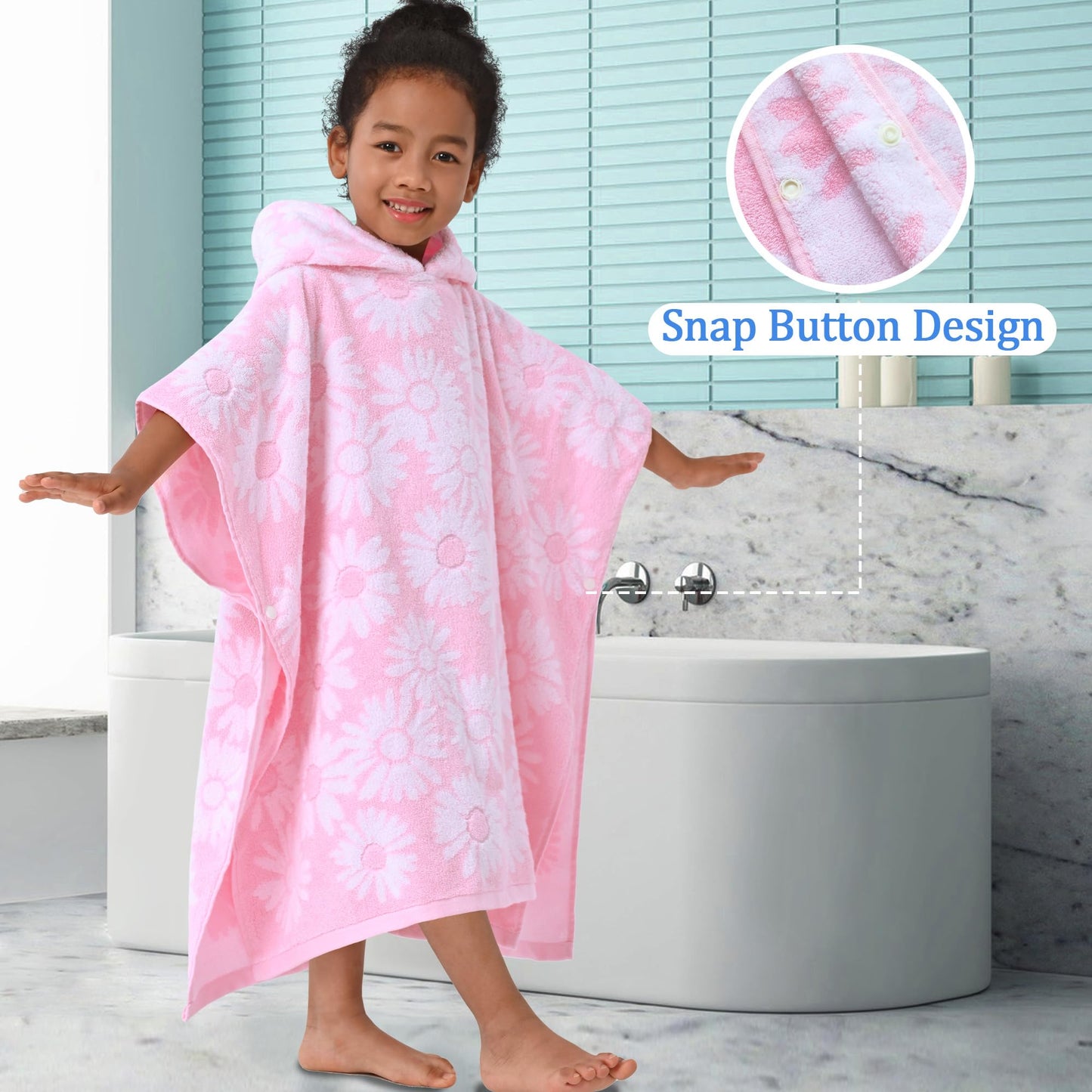 Voova & Movas Thick Hooded Bath Towel Poncho For Kids (4-8Years) - Soft, Absorbent Turkish Cotton Swim Towel Robe, Perfect For B