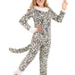 Kids Spotted Snow Leopard Costume Girls, White Faux Fur Animal Cute Cat Jumpsuit Halloween Outfit M