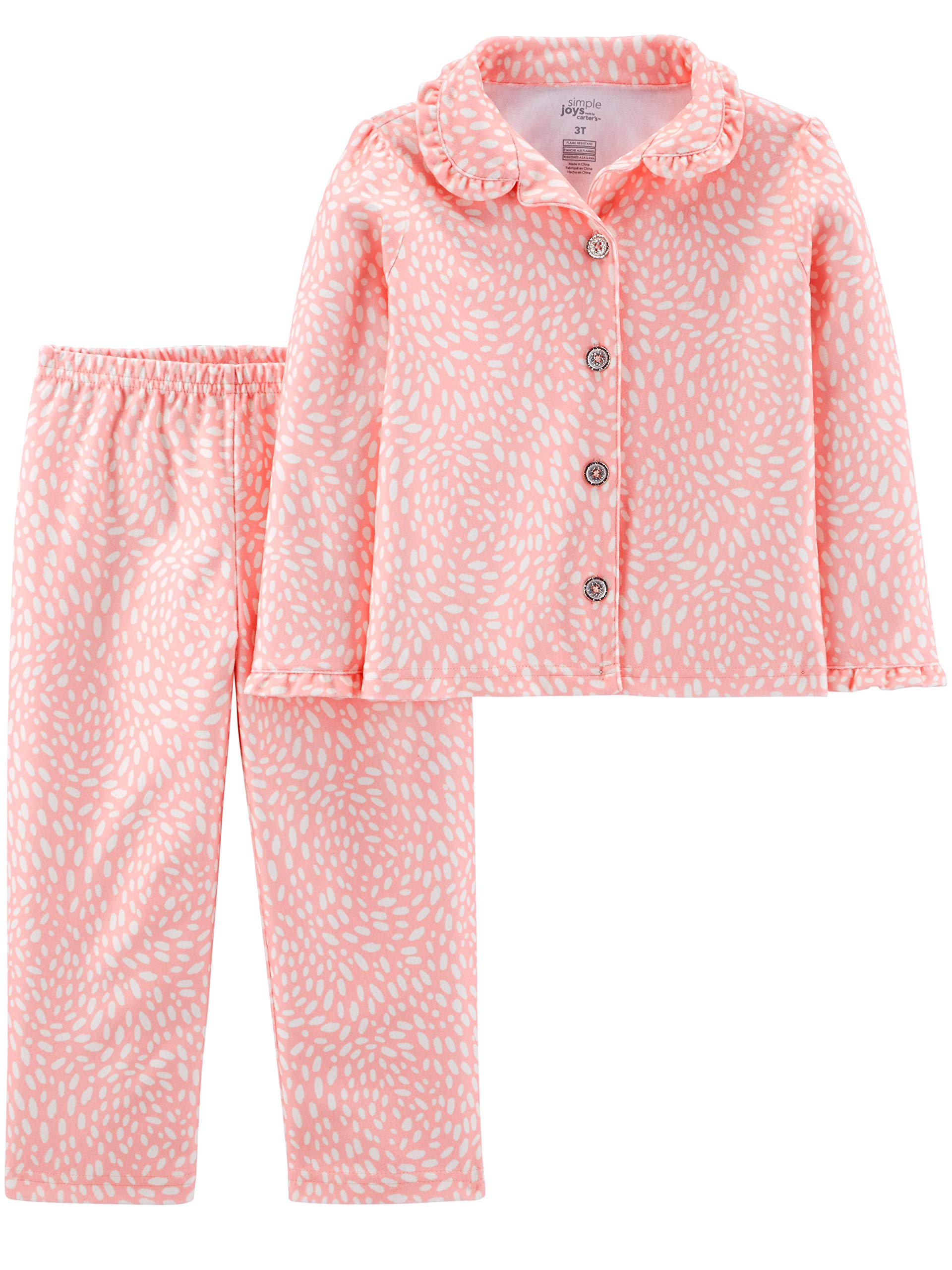 Simple Joys By Carter'S Girls' 2-Piece Coat Style Pajama Set, Pink White Dots, 3T