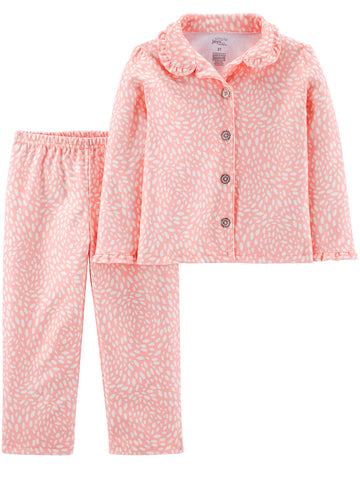 Simple Joys By Carter'S Girls' 2-Piece Coat Style Pajama Set, Pink White Dots, 3T
