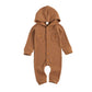 Ynibbim Winter Newborn Baby Boy Girl Solid Romper Unisex Infants Hooded Outfit Clothes Waffle Cotton Button Jumpsuits (Khaki, 0-