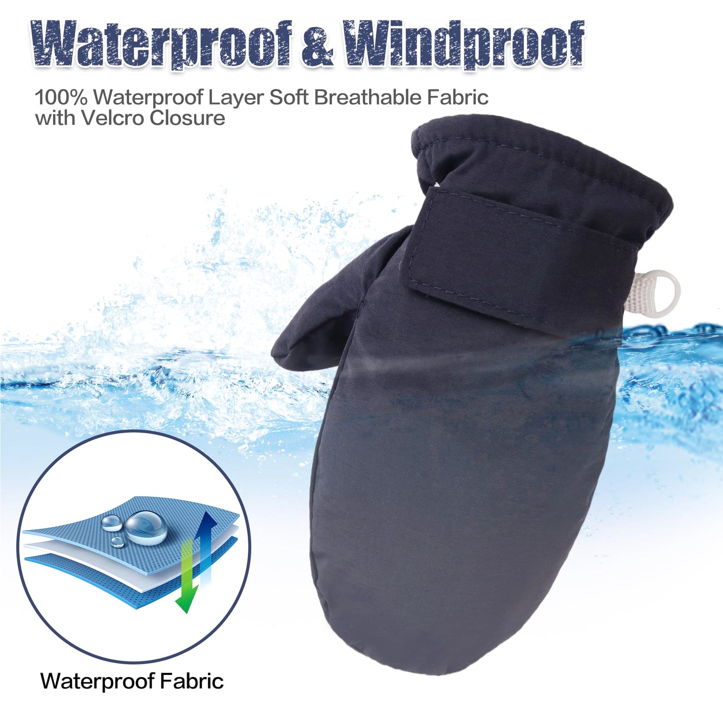 Fynnsure Toddler Mittens & Gloves - Waterproof Snow Gloves For Boys & Girls, 1-2 Years, Solid Navy