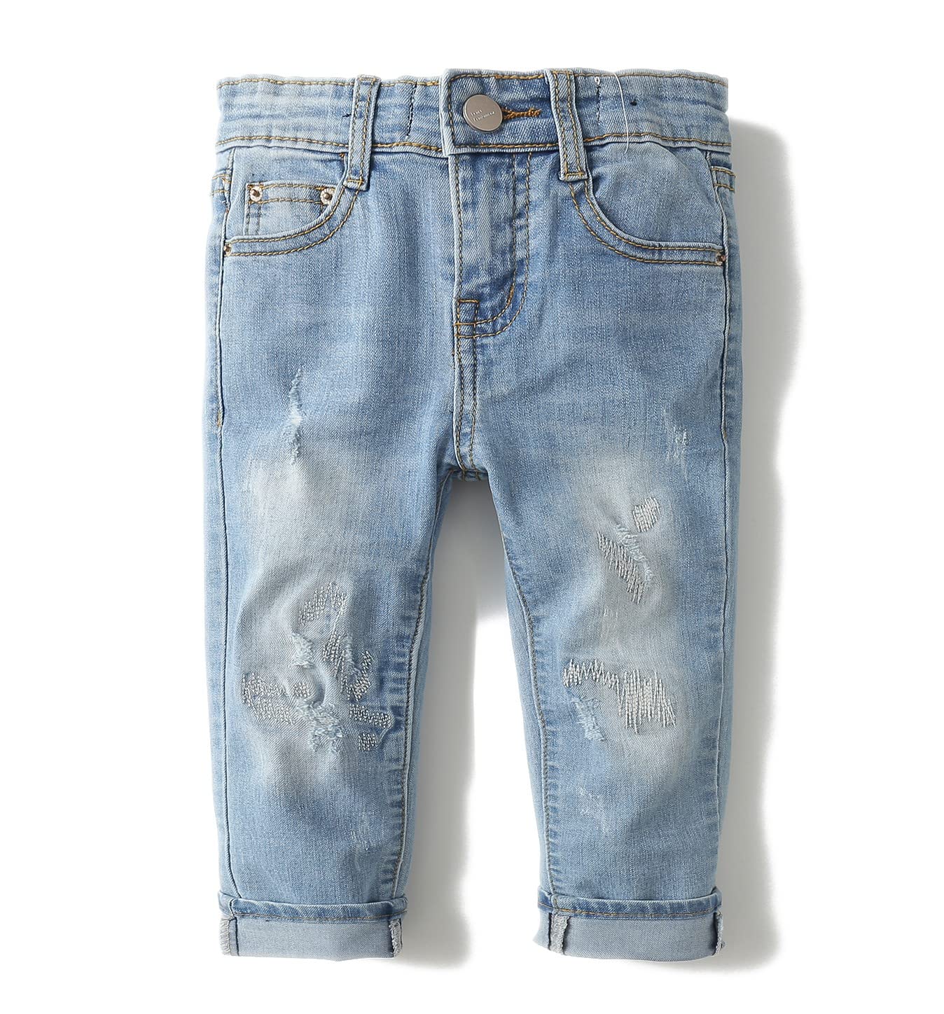 Kidscool Space Baby Girl Boy Jean,D Ring Elastic Band Inside Ripped Denim Pants,Light Blue,4-5 Years
