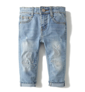 Kidscool Space Baby Girl Boy Jean,D Ring Elastic Band Inside Ripped Denim Pants,Light Blue,4-5 Years