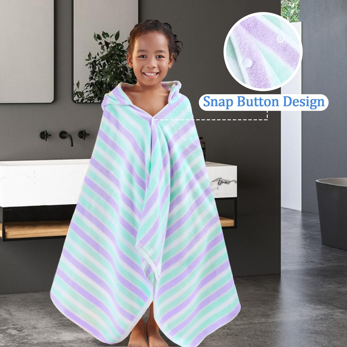 Voova & Movas Kids Hooded Bath Towels(3-10Years),Absorbent Quick Dry Lightweight Hooded Cotton Towel For Pool | Swim | Beach | B