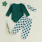 Rtnnsbbfcm Newborn Baby Girl Valentine'S Day Outfit Long Sleeve Ribbed Romper Heart Print Pants Headband 3Pcs Set (St. Patrick'S
