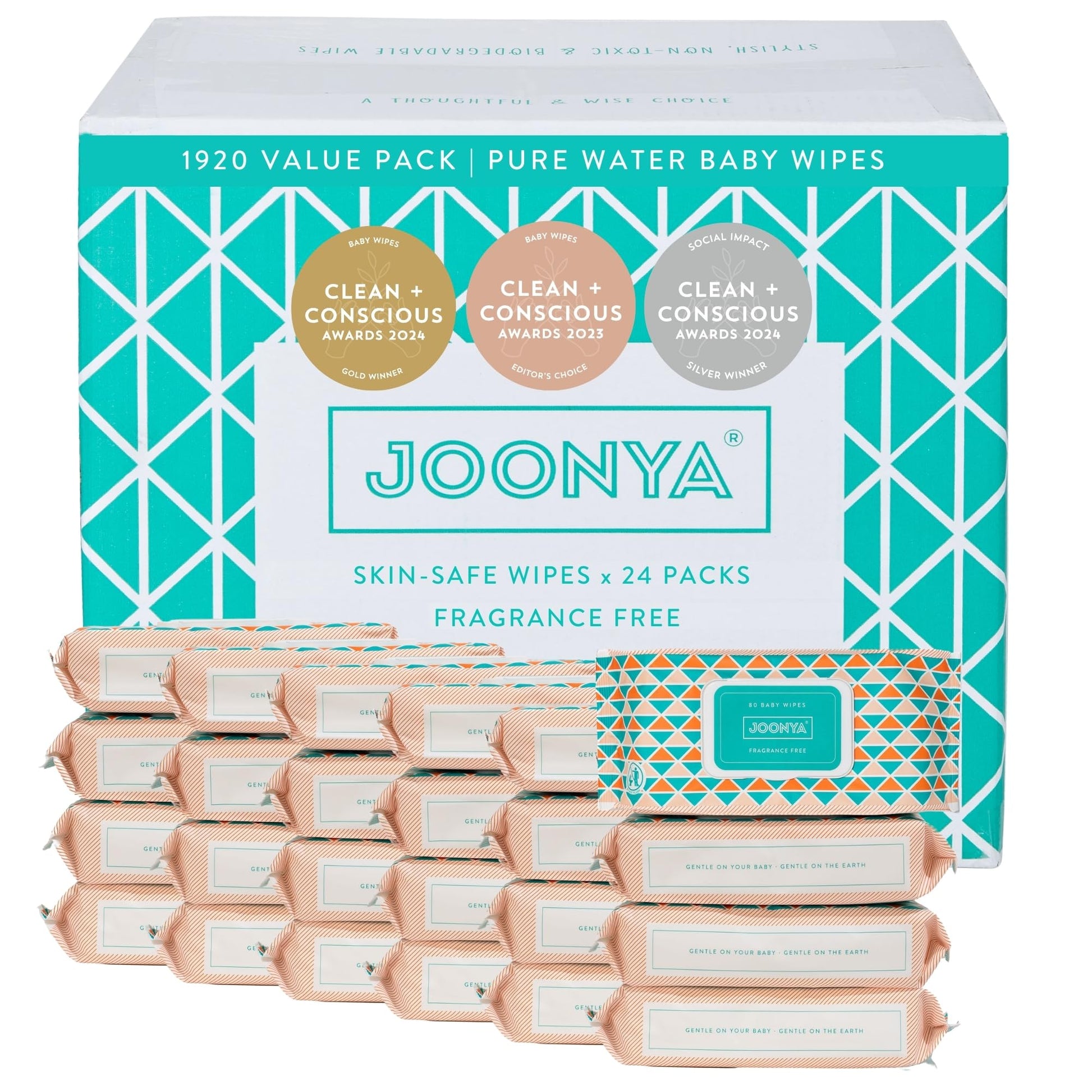 Joonya Baby Wipes - Non-Toxic, Earth-Friendly Baby Wipes For Calm, Healthy Skin - Fragrance Free - 24 Packs Of 80 Bulk Diaper Wi