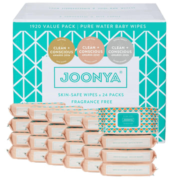 Joonya Baby Wipes - Non-Toxic, Earth-Friendly Baby Wipes For Calm, Healthy Skin - Fragrance Free - 24 Packs Of 80 Bulk Diaper Wi