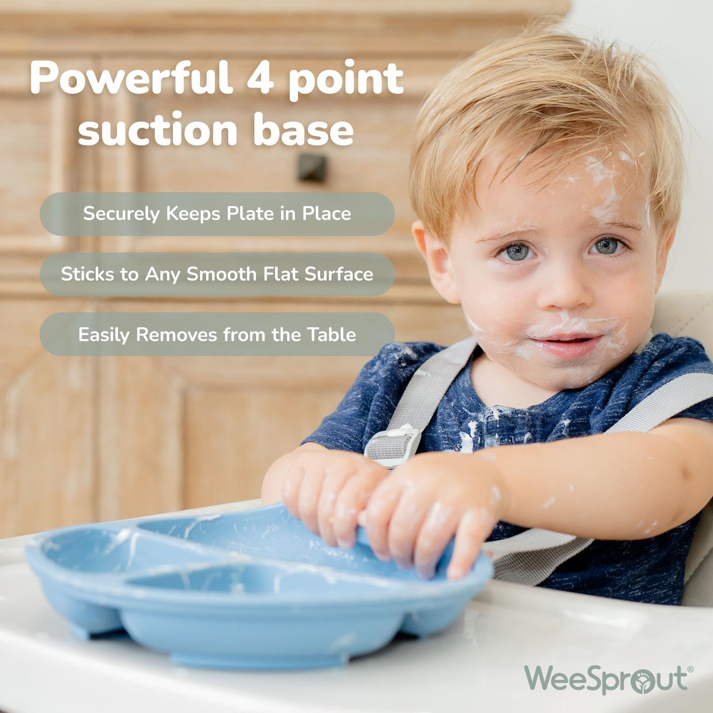 Weesprout Suction Plates For Babies With Lids & Toddlers - 100% Silicone, Dinnerware Stays Put, Divided Design For Picky Eaters,