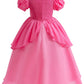 Princess Peach Costume For Little Girl'S Dress Up With Crown Gloves Wand Earrings - Princess Peach Dress For Kids 2T 3T