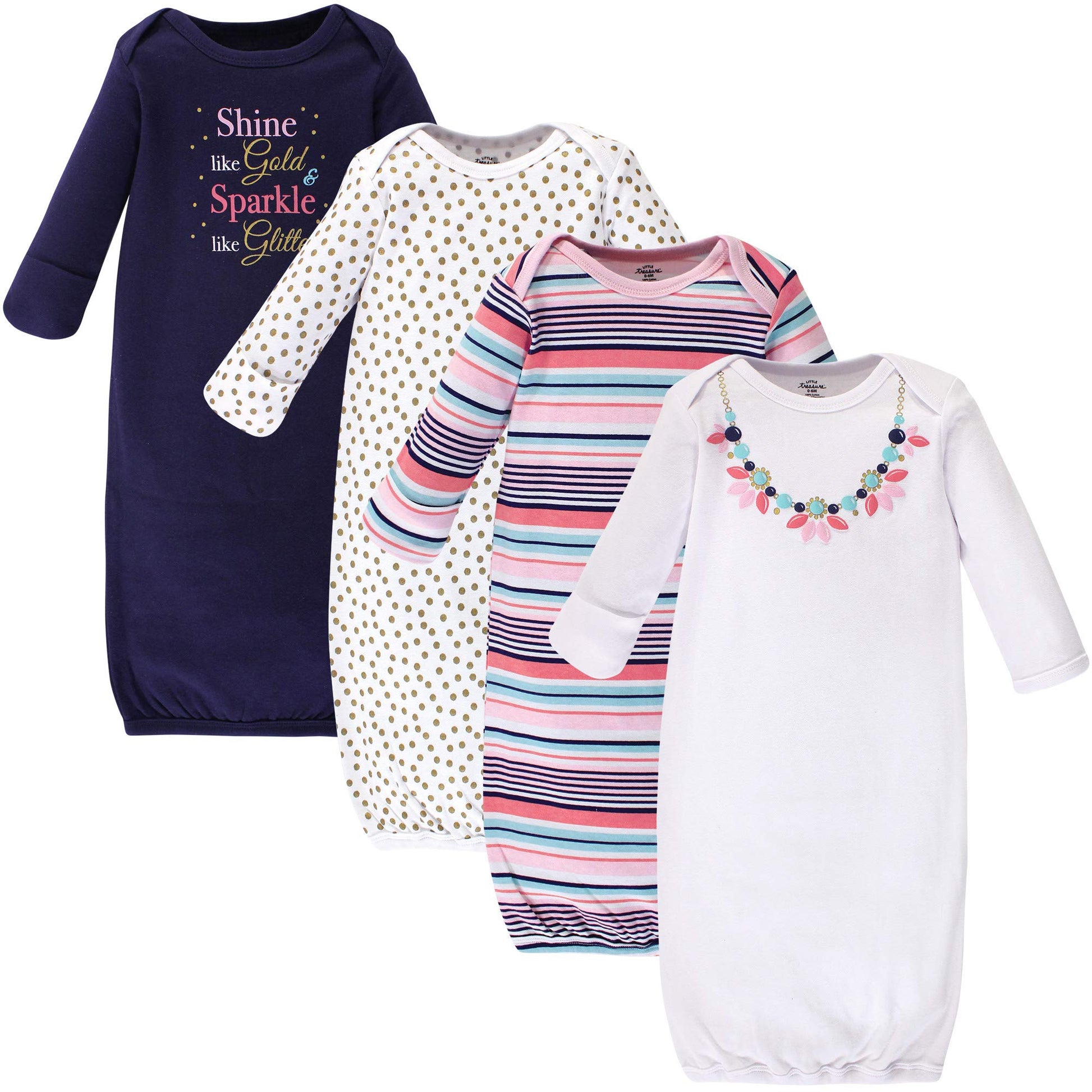 Little Treasure Unisex Baby Cotton Gowns, Sparkle Necklace, 0-6 Months