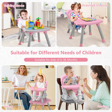 Infans 7 In 1 Baby High Chair, Convertible Highchair For Babies And Toddlers, Infant Dining Booster Seat, Building Block Table,
