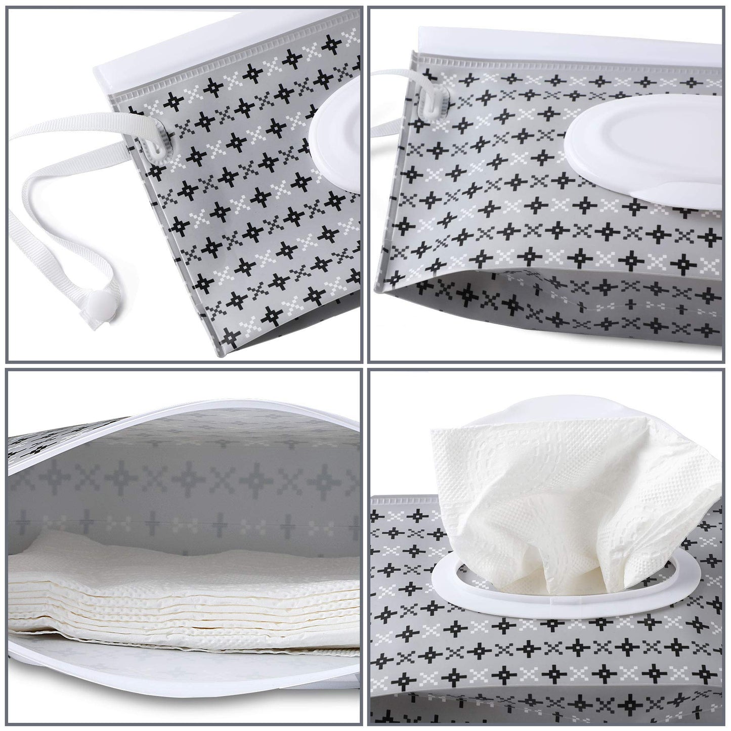 Febsnow 4 Pack Baby Wipe Dispenser, Portable Refillable Wipe Holder, Baby Wipes Container, Wipe Dispenser, Reusable Travel Wet W