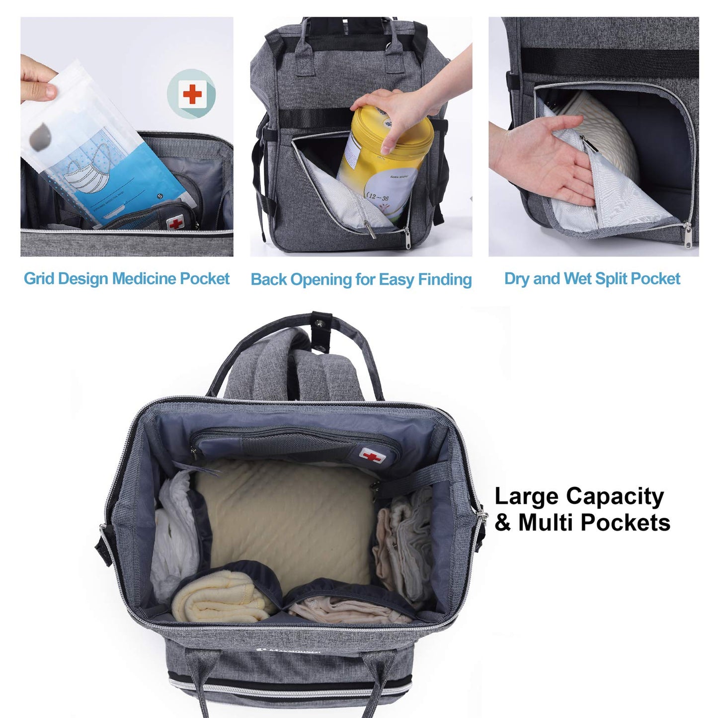 Besypro Baby Backpack Diaper Bag With Portable Changing Pad Multifunctional Large Unisex Nappy Changing Bags With Insulated Pock