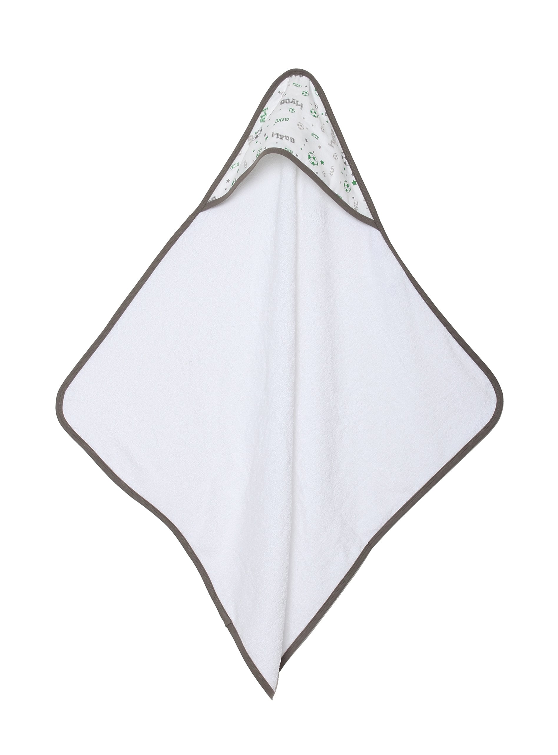 Bacati - Sports Muslin Set Of 3 Wash Cloths Or Hooded Towel (Hooded Towel, Soccerball Green/Grey)