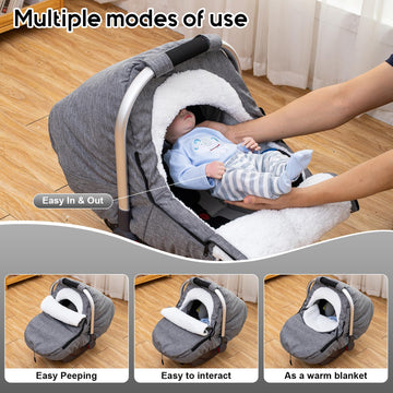 Winter Baby Car Seat Cover, Carseat Cover with Plush Sherpa Fleece Lining, Infant Car Seat Canopy with Peeping Window & Huge Spa