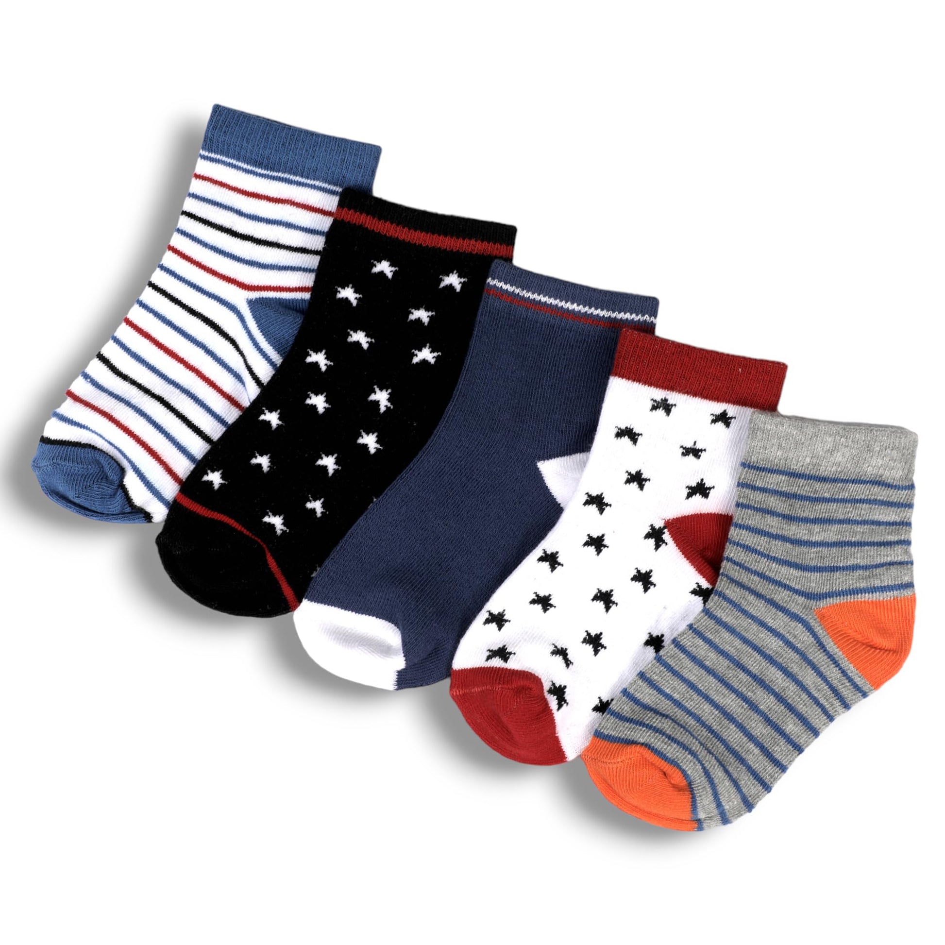Lealdealz KidS Socks For Boys And Girls  Made With Soft & Breathable Cotton With Antibacterial Wash, Pack Of 5, Star & Stripe 