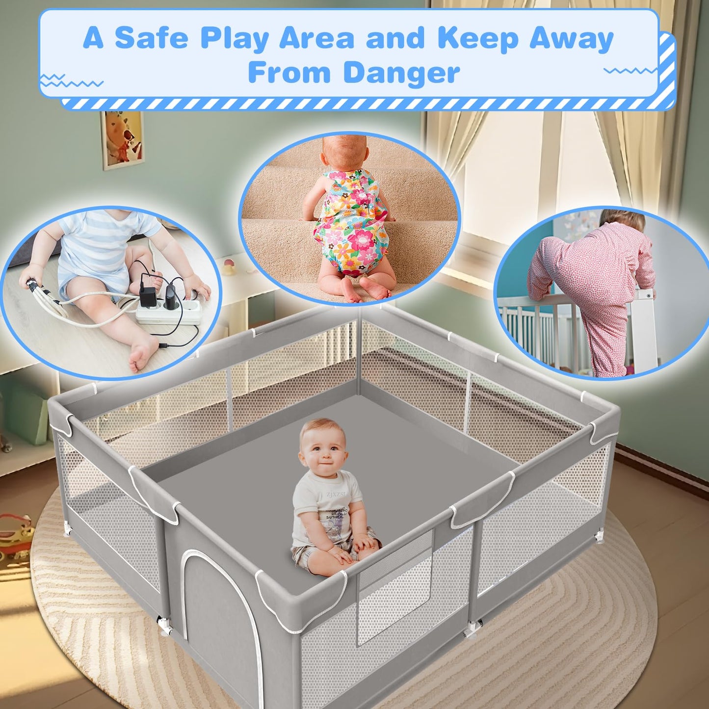 Xvishx Baby Playpen 50 X 50 Inch Play Pen Playards, Playpen For Babies And Toddlers, Baby Playard For Indoor & Outdoor Active Ce