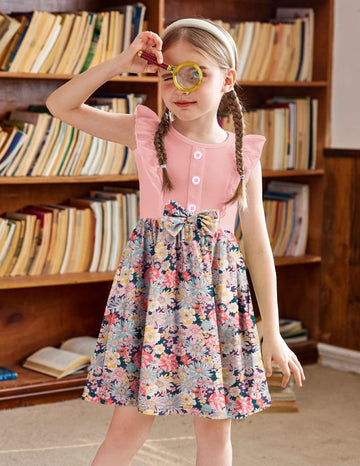 Arshiner Little Girls Dresses Cute Sleeveless Pink Floral Print Toddler Dress Valentine Sundress For Kids Size 3