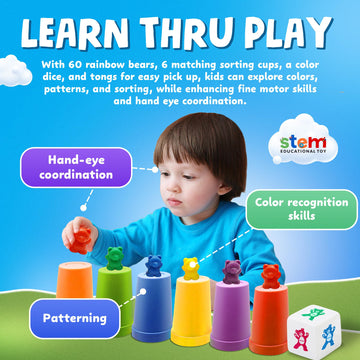 Skoolzy Counting Bears and Stacking Cups , 70 Pcs Color Sorting Toys for Toddlers 1-3 and Above, Math Learning Educational Toys,