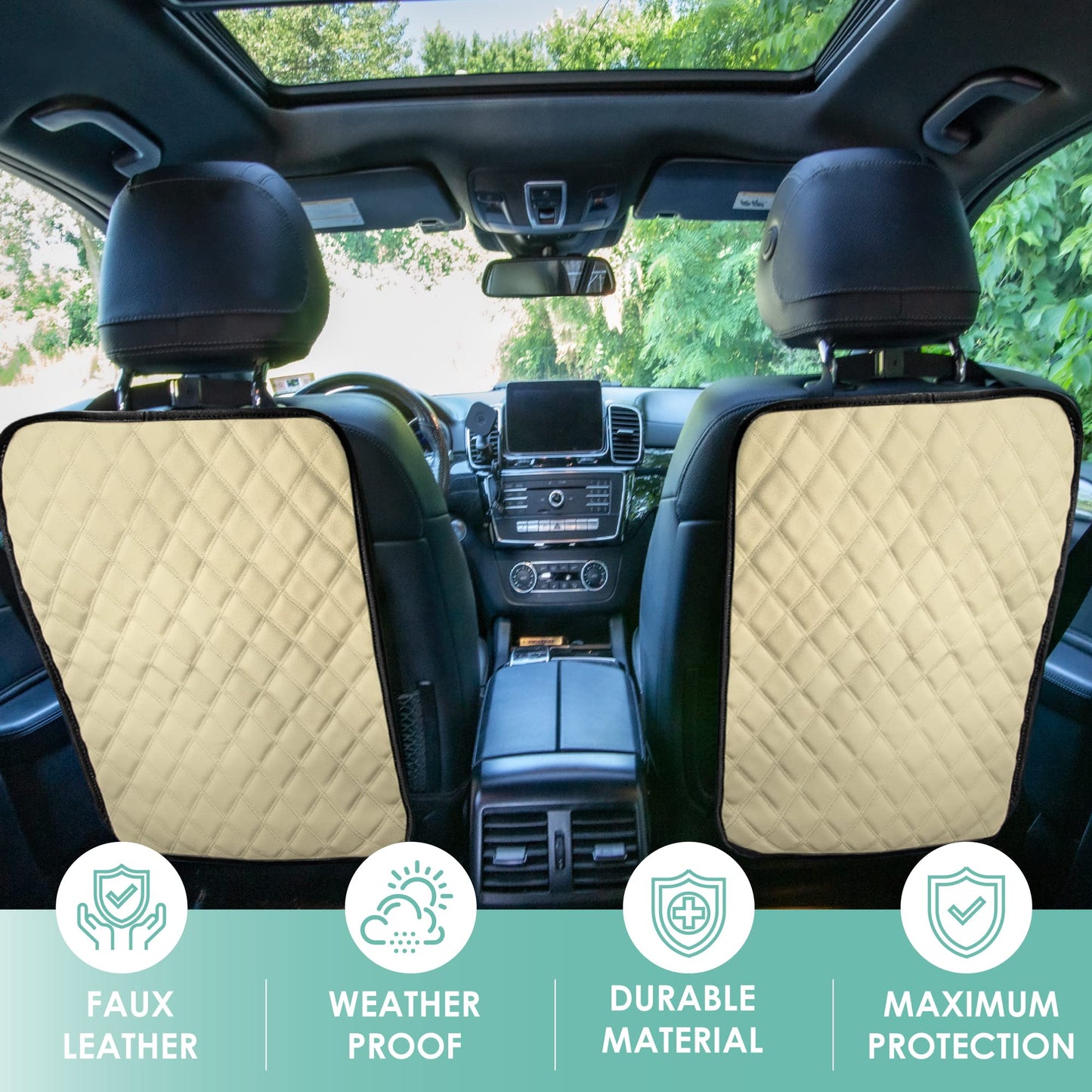 Fh Group Faux Leather Auto Seat Back Kick Protectors, Heavy Duty Car Kick Mat For Kids -2-Pack Diamond Stitched Back Seat Protec