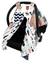 Dear Baby Gear Deluxe Reversible Car Seat Canopy, Custom Minky Print, Woodland Deer Quilt Feathers Pink Mint