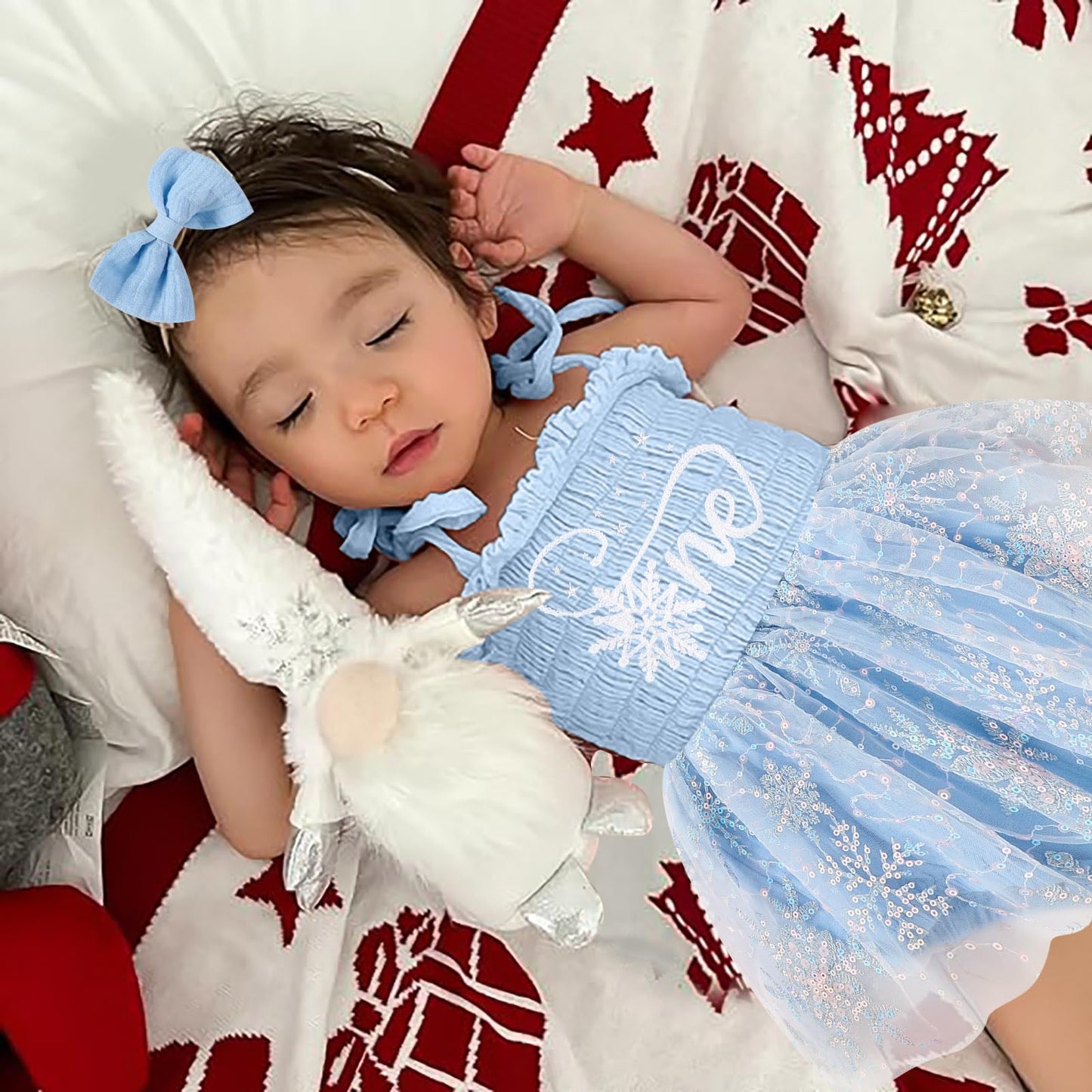 Titkkop Baby Girl 1St Birthday Clothes One Year Old Tulle Romper Sleeveless Bodysuit Cake Smash Outfits(Sky Blue,9-12M)