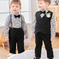 Yallet Toddler Baby Boy Clothes Suit Gentleman Wedding Outfits, Formal Dress Shirt+Bowtie+Vest+Boutonniere+Suspender Pants(V Bla