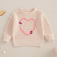 Nokpsedcb Baby Girl Cute Long Sleeve Heart Flowers Embroidery Oversized Sweater Toddler Valentine Outfit (Beige, 3-4 Years)