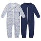 Owlivia Organic Cotton Baby Boy Girl Zip Up Sleep N Play, Footless, Long Sleeve(6-12 Months, Wave & Navy)