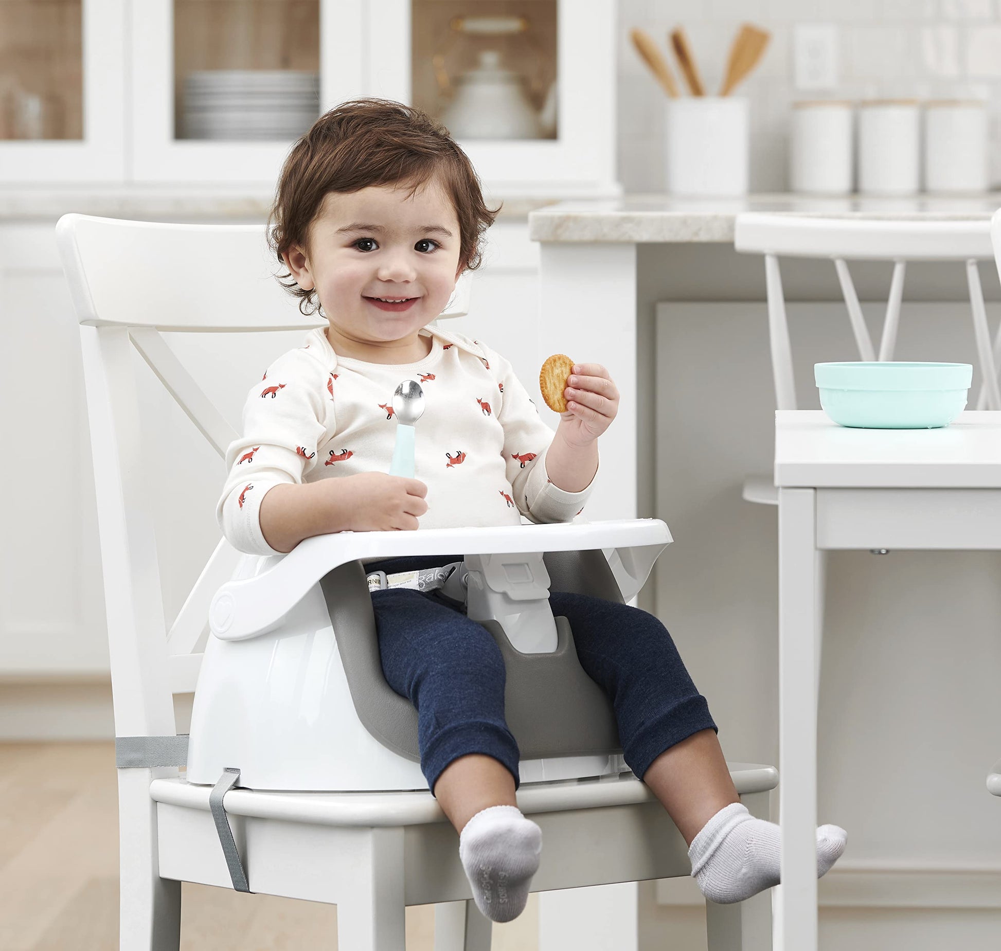 Regalo 2-In-1 Booster Seat And Grow With Me Floor Seat With Removable Feeding Tray, Indoor And Outdoor Activity Chair, Gray