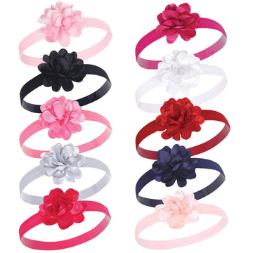 Hudson Baby Unisex Cotton And Synthetic Headbands, Satin Pink Black, 0-24 Months