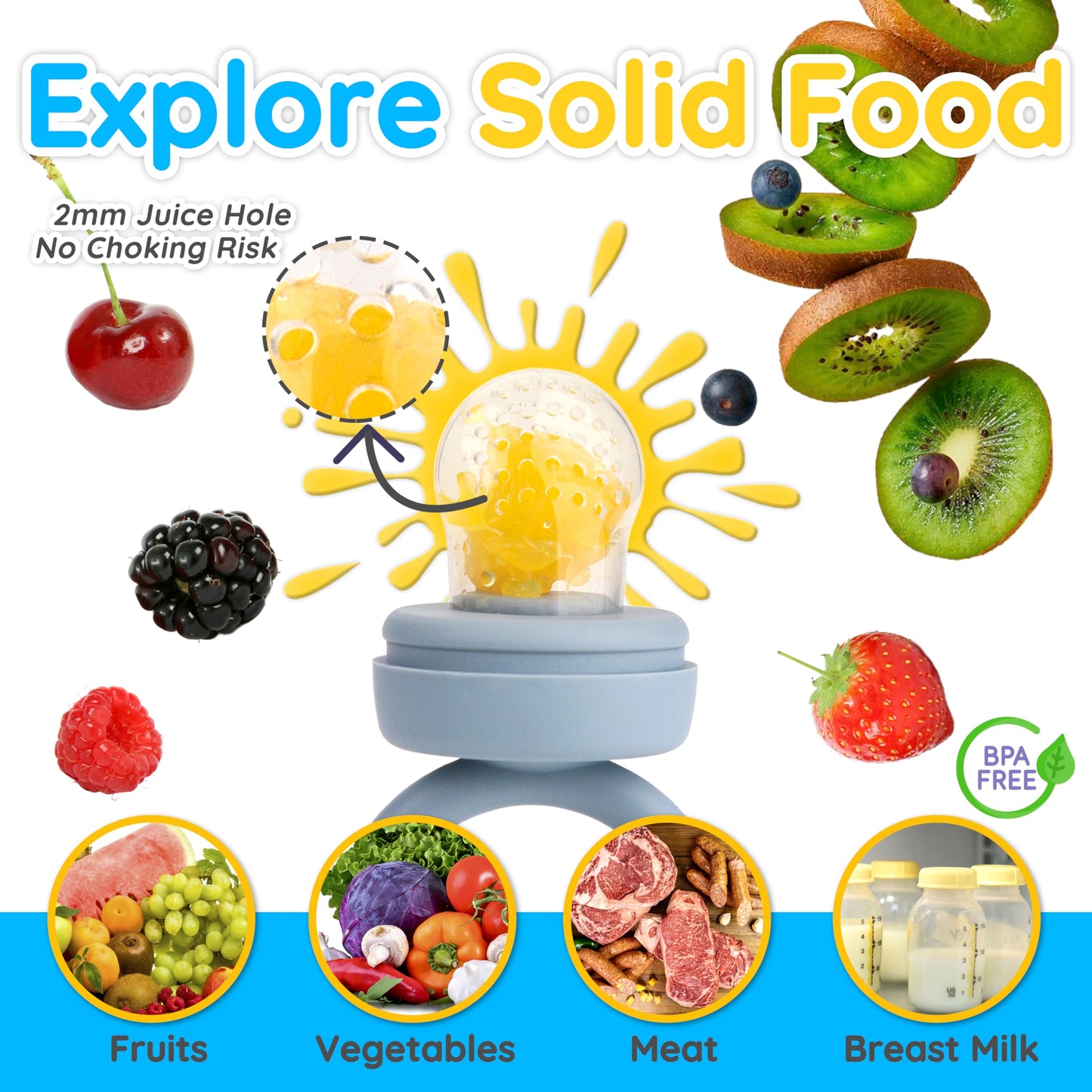 Silicone Baby Food Feeder & Freezer Tray Set, Self Feeding Teething Toy, Breast Milk Popsicle Mold, Bpa Free For 3+ Months, Addi