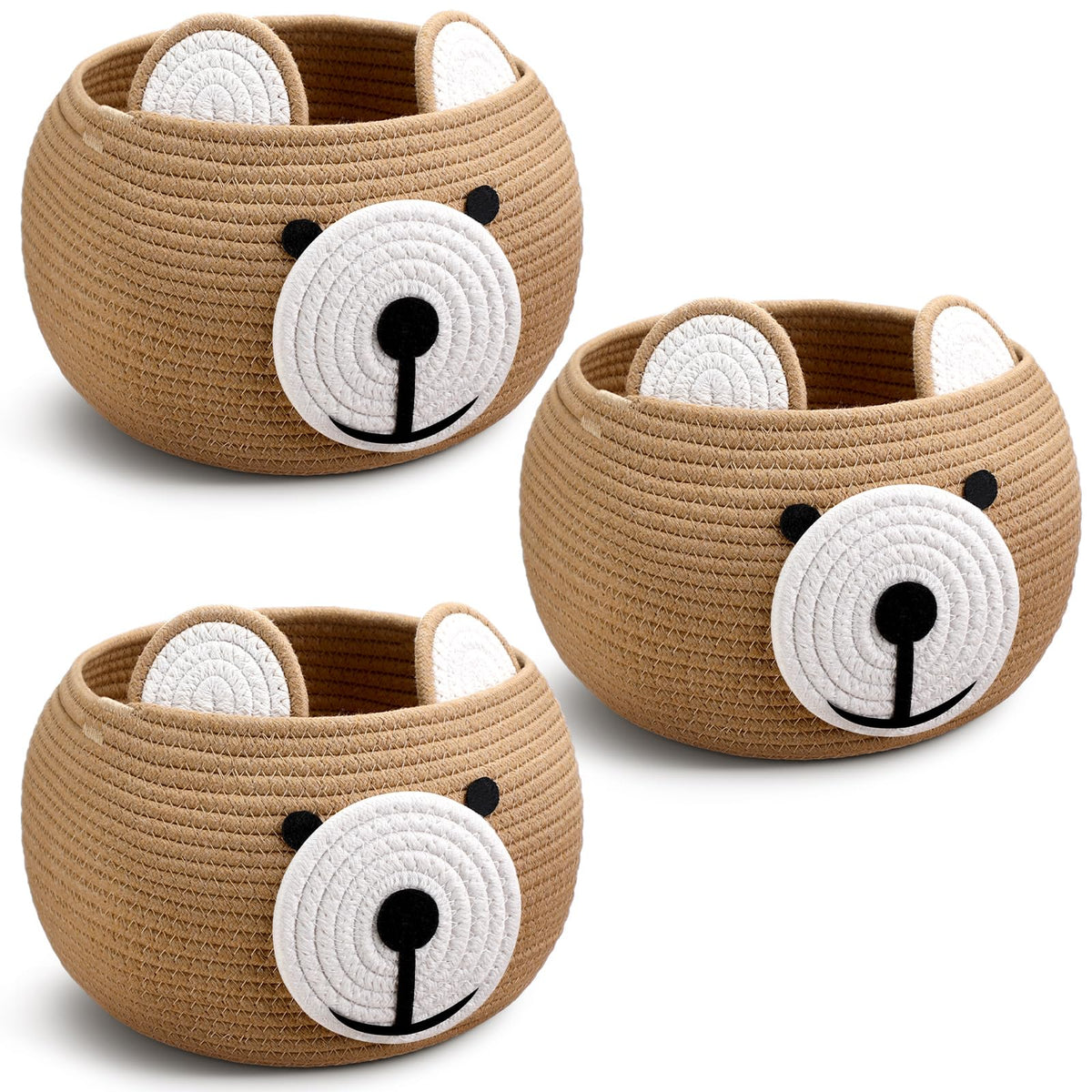 Uiifan 3 Pcs Bear Baskets for Newborn Nursery Storage, 9.45, Brown