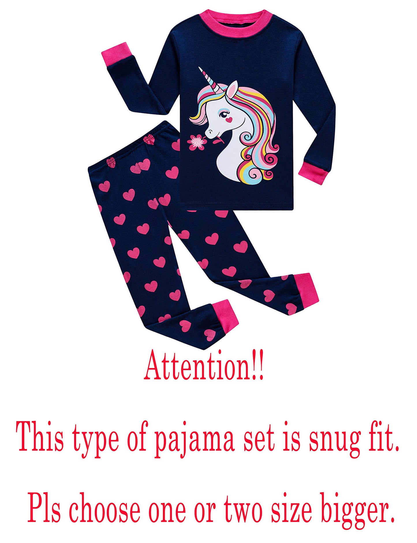 Unicorn Little Girls Pajamas For Kids 100% Cotton Pjs Size 7