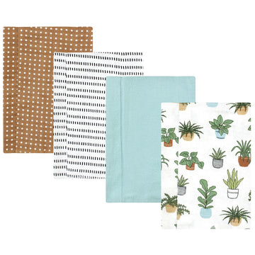 Hudson Baby Unisex Baby Cotton Flannel Burp Cloths, Plants 4 Pack, One Size