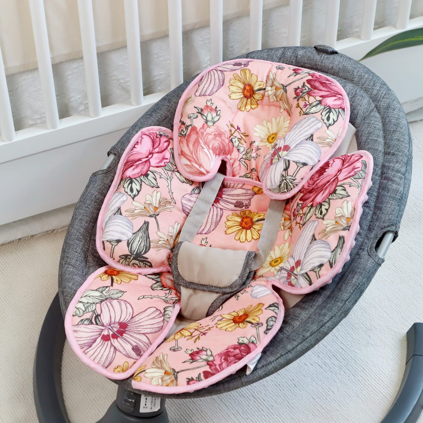 Pink Infant Car Seat Head Body Support Pillow, Hnhuaming 2-In-1 Reversible Carseat Insert,Soft Cushion For Stroller, Swing, Boun