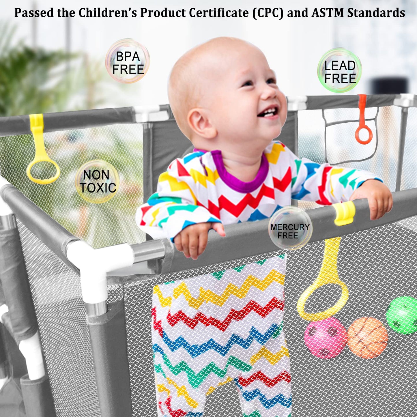 Large Playpen For Babies And Toddlers - Baby Ball Pit Kids Play Pen Sturdy Play Yard W/Basketball Hoop, Children'S Fence Play Ar